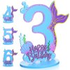 Wonderjune Mermaid Birthday Number Sign Centerpiece for Girls Wooden Mermaid Party Number Table Sign Decoration Mermaid Party Supplies for Birthday Anniversary (Number 3)