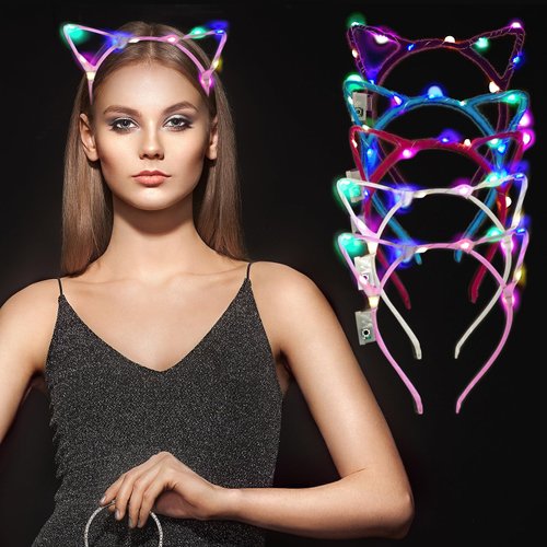 Sjdbeoqml 40 Pcs Light Up Cat Ears Headband Decoration Set,Suitable for Bar Nightclub Light Up Girl Headdress Party Supplies Birthday Gift