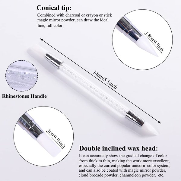 AKOAK 2 Pcs Nail Art Engraving Pen Double-headed Silicone Pen 3D Engraving Drawing Point Rhinestone UV Gel Nail Tool