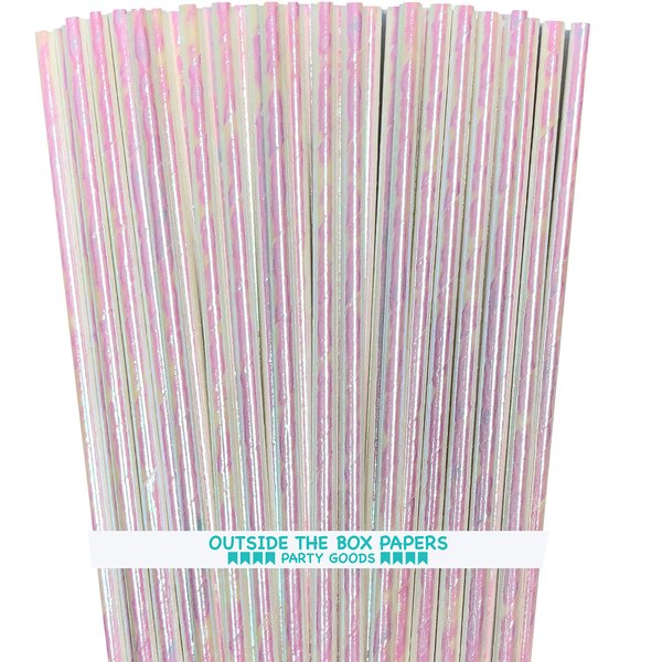 Iridescent Foil Paper Straws - White Pearl - Wedding Valentine Holiday Supply - 7.75 Inches - 100 Pack