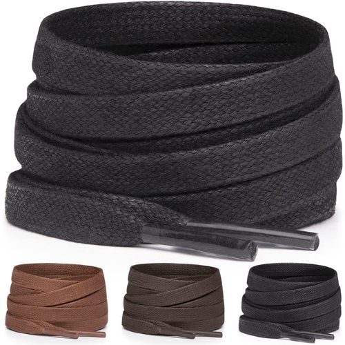 Miscly Flat Waxed Cotton Boot Laces Shoelaces [1 Pair] 1/4″ Wide (54″ (137cm), Black)