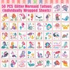 Partywind Mermaid Tattoos for Girls, 50 PCS Glitter Tattoo Stickers for Kids Mermaid Birthday Party Decorations, Party Supplies for Girls Mermaid Games Goodie Bag Stuffers