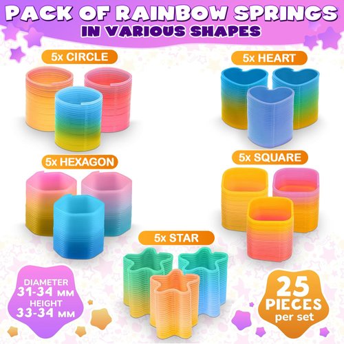 DIMROM 25Pcs Spring Rainbow Party Favor - Goodie Bags Stuffers Mini Party Favors Sensory Rainbow Toy Spring - Bulk Toys Small Toys Stress Relief Items