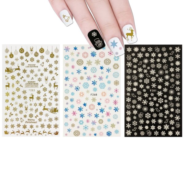 ALLYDREW 3 Sheets Colorful Winter Snowflakes Nail Art Snowflake Nail Stickers