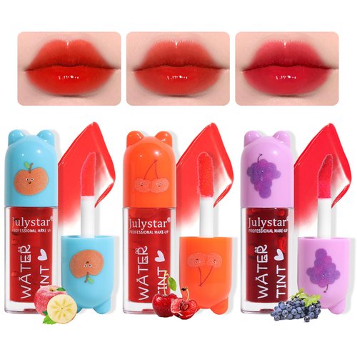 3 Colors Water Based Lip Stain Set，Dyeing Lip Liquid Lip Glaze，Multi-use Korean Moisturizing Velvet Mini Lip Glaze，Vivid Color Lip Stain with Weightless Long lasting Non-Stick Cup Waterproof