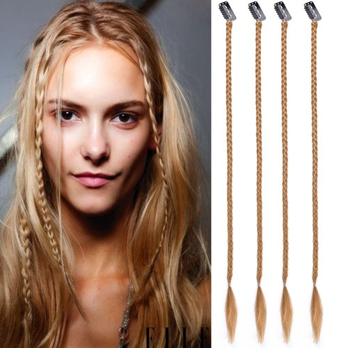 4 PCS Braid Hair Extensions, Clip in Hair Extensions Baby Braids Front Side Bang Curtain Bang Long Braided Hair Piece Natural Soft Synthetic Hair Sleek Looking Hair Extensions for Women 20 inch(27)
