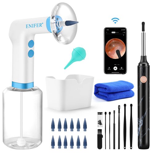 Electric Ear Wax Removal Tool Ear Cleaning Kit Safe and Effective Ear Irrigation Flushing System Reusable Ear Washer for Adults with Ear Cleaner Camera, Blue