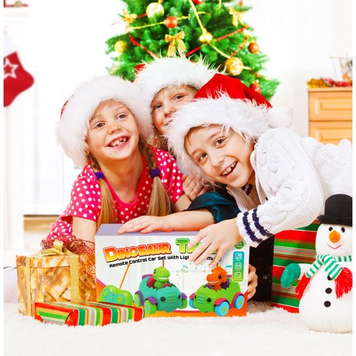 UHCEMT Remote Control Car for Toddlers 2-6, 2 Pack Electric RC Car Toys with Light & Music, Dinosaur Toys for Kids, Birthday Gift Toys for Toddlers.