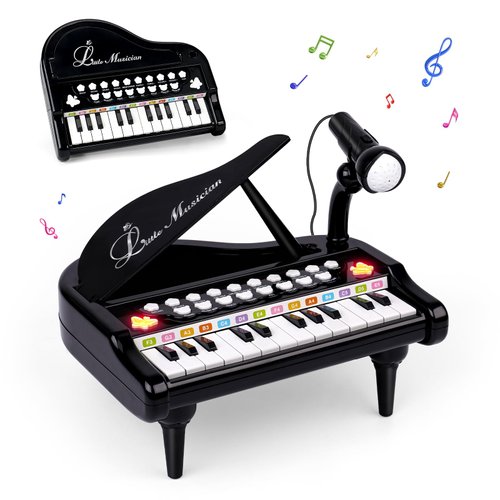 nicknack Baby Piano Toy 1 Year Old Toddler Piano Musical Keyboard with Microphone Black Piano Babies Play Music Toy Birthday Gift for 2 3 Year olds