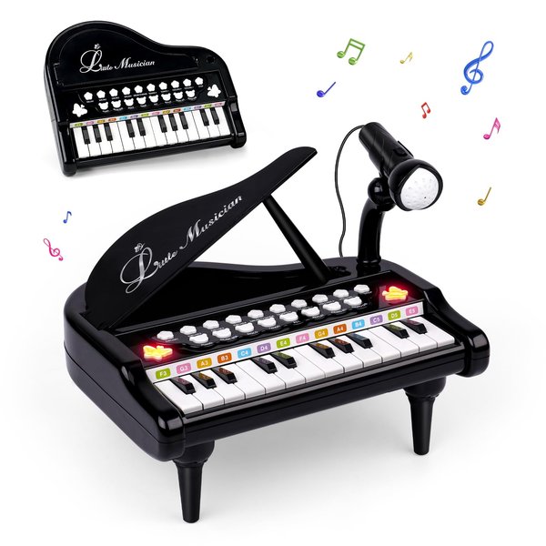 nicknack Baby Piano Toy 1 Year Old Toddler Piano Musical Keyboard with Microphone Black Piano Babies Play Music Toy Birthday Gift for 2 3 Year olds
