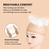 12pcs Brown Stretchy Nylon Wig Caps for Women Teenitor, Closed End Hair Mesh Net Liner Weaving Caps for Halloween, Cosplay, Skin Tone Lace Front Stocking Cap with Elastic Bands, 5 in 1 Edge Brush Pink