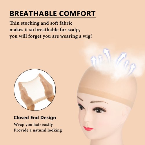 12pcs Brown Stretchy Nylon Wig Caps for Women Teenitor, Closed End Hair Mesh Net Liner Weaving Caps for Halloween, Cosplay, Skin Tone Lace Front Stocking Cap with Elastic Bands, 5 in 1 Edge Brush Pink