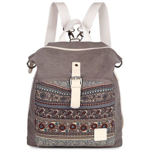 ArcEnCiel Women Backpack Canvas Rucksack Shoulder Bag (Gray)