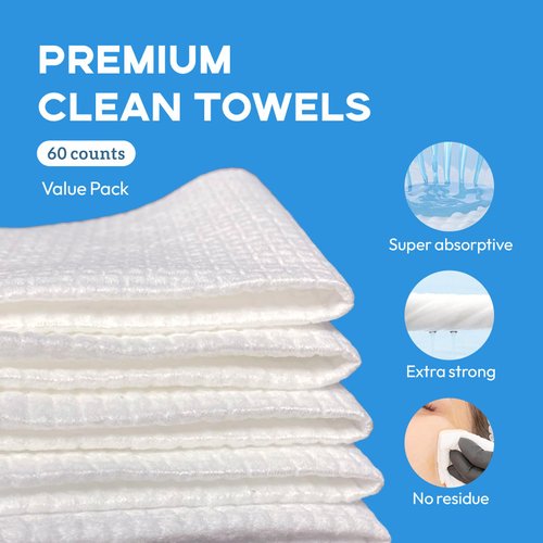 GEN'C BÉAUTY Premium Disposable Clean Towel | Biodegradable Fabric | Ultra Soft & Absorbent| EF Textured Face Towel| Makeup Removing Towel (60 count (Pack of 1))
