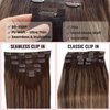 Human Hair Clip in Extensions Ombre Brown Highlights 16 Inch 7 Pcs Seamless Clip in Hair Extensions Real Human Hair Double PU Weft Natural Silky Clip on Straight Hair 100G