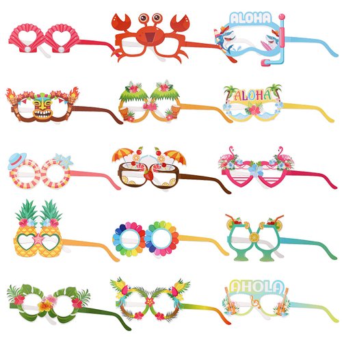 PHOGARY 30 Pack Luau Party Glasses Funny Hawaiian Paper Glasses, Tropical Fancy Dress Props for Fun Summer Kids Party Favors Hawaii Party Supplies Beach Themed Party Decoration