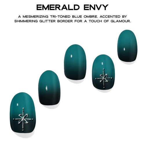 ADORA COUTURE Semi Cured Gel Nail Strips Kit | 30pcs Uv Gel Nail Stickers with Uv Light | Green Emerald Envy Nail Wrap | Nail Gel Stickers for Nails Uv Light (Emerald Envy)