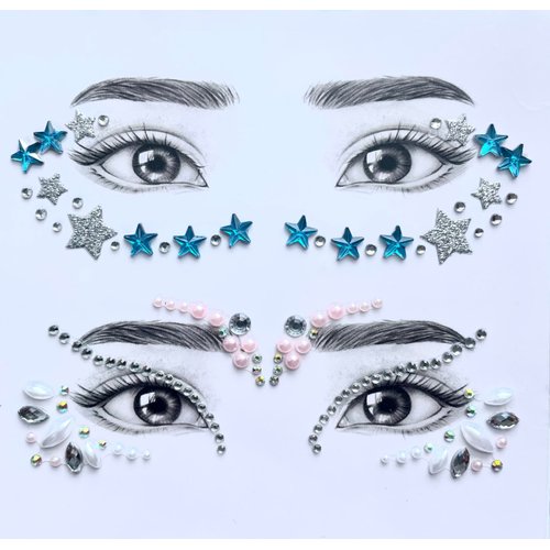 Rebel Tattoos Self-Adhesive Eye Pearls and Face Gems Jewels for Rave Party Festival Makeup, Reusable Multicolor Acrylic Crystal Temporary Tattoo Stickers, Mermaid Face Jewel Eye Stones(Azure Shine)