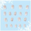 White Gradient Short Square Press on Nails with Flower Leaves Design, Glossy Nude False Nails Gel Glue on Nails, Ombre Manicure Art Fake Nails Stick on Nails for Coquette Women Girls