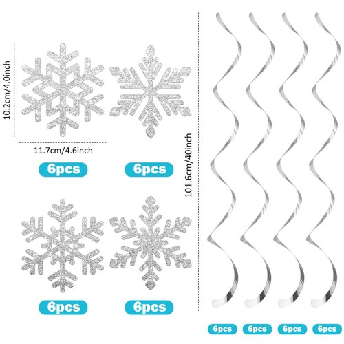 Lonfliness 48PCS Winter Snowflake Hanging Decorations Glittery Snowflake Swirls Ornament Snowflake Cutouts Holiday Ceiling Streamers for Winter Wonderland Birthday Baby Shower Christmas Party Supply