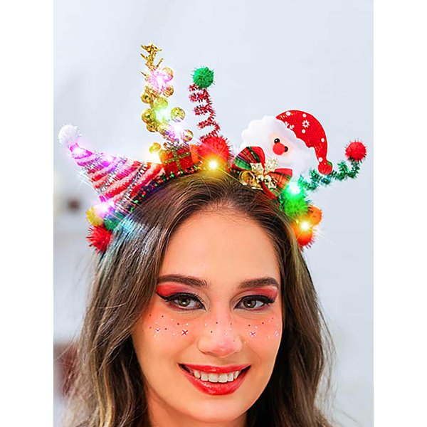 Woeoe Led Christmas Headband Santa hat Hair Hoop Bells Cute Christmas Costume Snowman Headpieces Light Up Headpiece
