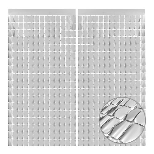 PADELO Silver Shimmer Wall Backdrop, Square Backdrop Curtain,2Pcs 3.3x6.6 Feet Silver Streamer Backdrop for Party Decorations