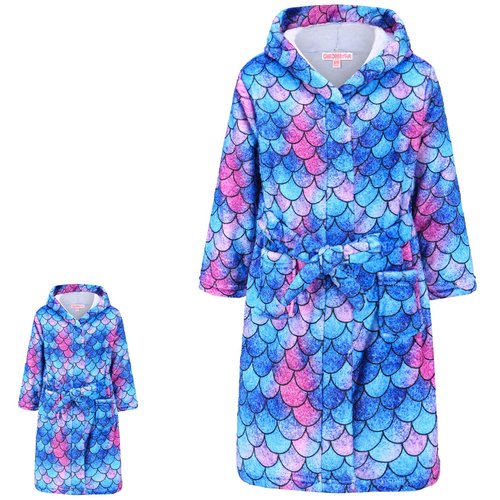 CHILDRENSTAR Mermaid Bathrobes Matching Doll & Girls Kids Hoodie Robe Plush Soft Fleece Pajamas, Size 8 9