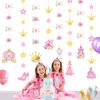 Sinload 8 Pieces Floral Princess Party Decorations Princess Theme Garland Banners Pink Gold Princess Castle Crown Carriage Paper Cutouts for Princess Birthday Baby Shower Favors Classroom Supplies