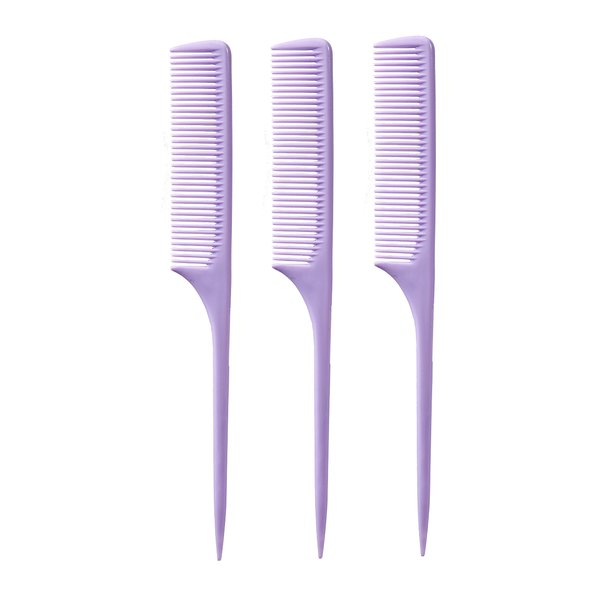 Allegro Combs 61 XL Rat Tail Combs Wide Tooth Comb Detangling Hair Styling Coarse Hair Foiling Thick Back Parting Combs Hairstylist Combs For Women Made In USA 3 Pc. (Lavender)