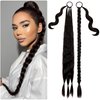 Fanguilar 30 Inch Long Braided Ponytail Extension with Hair Tie Dark Brown Straight Wrap Around for Women Synthetic High Temperature Fluffy Natural Soft Hair Piece for Daily Wear