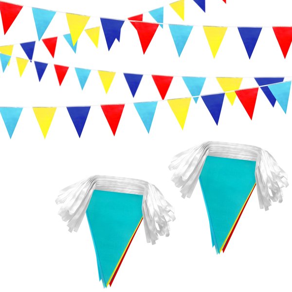 LZXING 100 Feet Red Blue Yellow Pennant Banner Flags Party Decorations Triangle Bunting Flag Garland for Carnival Circus Clown Kids Birthday Wedding Baby Shower Outdoor Decor