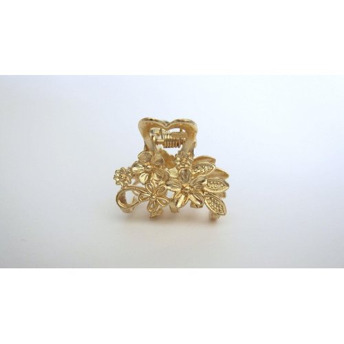 Generic Small mini gold metal flowers leaf hair claw clip