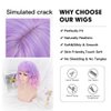Tangyaoyusun 16Inch Short Wavy Wig with Bangs Shoulder Length Bob Curly Synthetic Wigs with Natural Wavy Hair Rose Net for Daily Party Use (Ombre Light Purple)