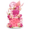Hot Pink Girl Cake Toppers with Pink and Gold Butterfly Balls Cake Topper for Wedding Baby Shower Anniversary Girl Birthday Themed Party Supplies (Style 1)