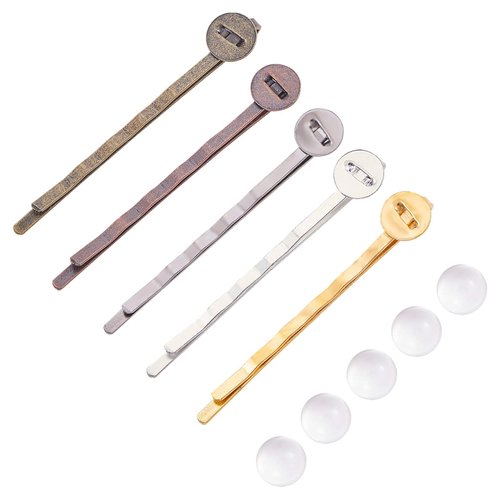 PH PandaHall 50 Sets 5 Colors Hair Bobby Pins, 50pcs Hair Clips Tray Hair Pins Setting Blank Bobb...