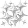 Silver Star Balloons,12Pcs Four Angle Star Foil Balloons,26Inch and 10Inch Silver Quadrangle Star Helium Mylar Balloons for Birthday Anniversary Baby Shower Wedding Party Decorations