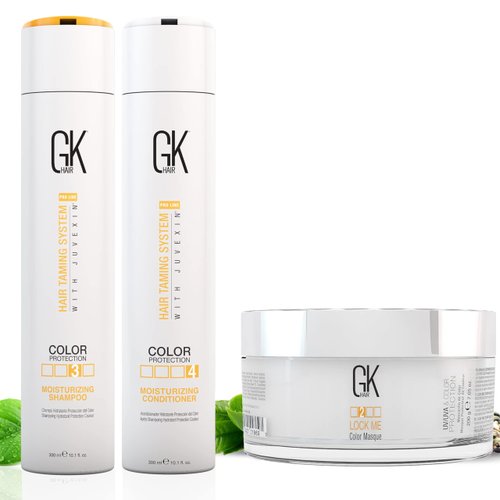 GK HAIR Moisturizing Shampoo and Conditioner Set with Lock Me Color Mask Deep Conditioning Treatment, Bond Repair for All Hair Types - Hydration, Frizz Control, and Shine Boosting