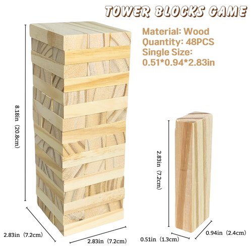 CHILDPHILO Tumble Tower Blocks Game for Adults, 48Pcs Couples Date Night Wood Stacking Game Valentine Stacking Wooden Blocks Game for Girlfriend, Boyfriend, Newlywed, Wife or Husband