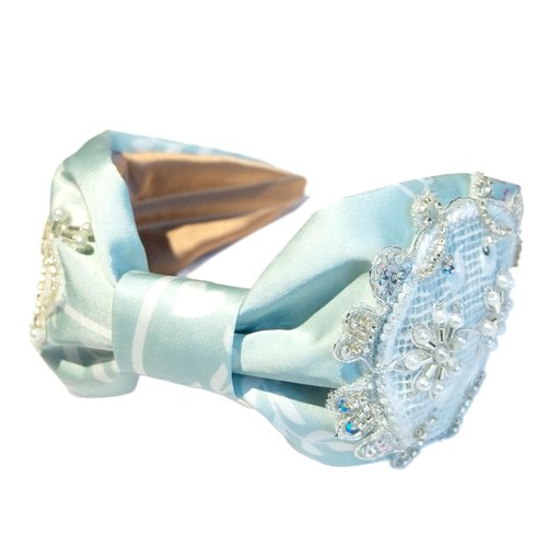 VANAHOTZ Wide Headbands For Women Non Slip Pearl Beaded Trendy Boho Vintage Style Knotted Handmade Jewelry Hair Band Accessories for Girls (light blue)