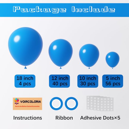 Voircoloria 130pcs Blue Balloons Different Sizes 18" 12" 10" 5" Matte Blue Latex Balloon Garland Arch Kit for Birthday Baby Shower Graduation Wedding Gender Reveal Anniversary Party Decorations