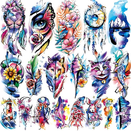 EMOME 79 Sheets Realistic Temporary Tattoos for Women, Watercolor Arm Fake Tattoos Stickers for Girls, Long Lasting Temporary Tattoos and Hand Tattoos for Adults