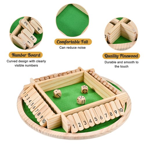Wooderma Shut The Box Game (2-4 Players), Wooden Shut The Box Dice Game, Wooden Board Game for Adults Kids, for Family Classroom Home or Bar