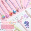 Sabary 228 Pcs Kawaii Stationary Set Include Telescopic Boba Pencil Pouch Case Bag Gel Ink Pen Sticky Note Bubble Tea Sticker Pill Highlighter Stationary Cute School Supplies for Christmas(Vivid)