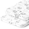 Cradle Sheets Fitted 18 x 36 Inch – Snuggly Soft 100% Jersey Cotton – Grey Elephants, Owls, Stars, Clouds, Moons for Baby Boy and Girl – 2 Pack
