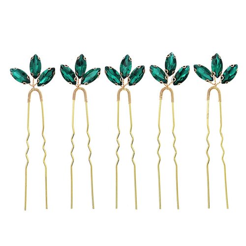 5PCS Green Wedding Hair Pins for Bride Crystal Bridal U Hair Pins for Party Women Rhinestone Hairpins (Green)