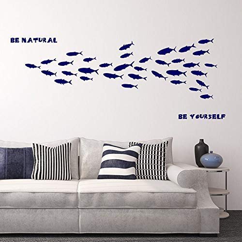 40 Pieces Fish Wall Decals for Nursery, Vinyl Wall Stickers for Kids Room, Bedroom, Bathroom, School, Nautical Marine Interior Decoration, BE Nature, BE Youself Quote Wall Decals(A30) (Blue)