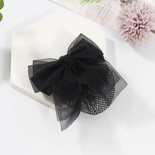 Bowknot Hair Bows for Women, Hair Nets for Buns | Hair Bows Fine Mesh with Lace Hair Net | Big Bows for Girls & Snoods for Women Hair | Black Bows for Girls Hair | Bun Cover For Hair, Black