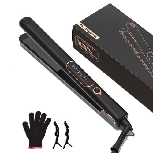 1 Inch Hair Straightener and Curler 2 in 1, Ceramic Titanium Flat Iron, Dual Voltage Straightening Irons with Fast Heating,Glove and 2 Clips Include