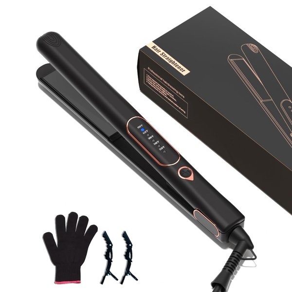 1 Inch Hair Straightener and Curler 2 in 1, Ceramic Titanium Flat Iron, Dual Voltage Straightening Irons with Fast Heating,Glove and 2 Clips Include