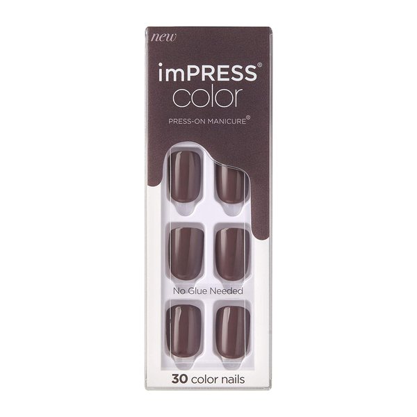 KISS imPRESS No Glue Mani Press On Nails, Color, 'Try Gray', Gray, Short Size, Squoval Shape, Includes 30 Nails, Prep Pad, Instructions Sheet, 1 Manicure Stick, 1 Mini File